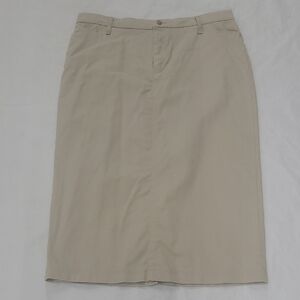 Pencil Skirt Classic Khaki Midi Pockets Belt Loops Preppy Academia EUC Tan